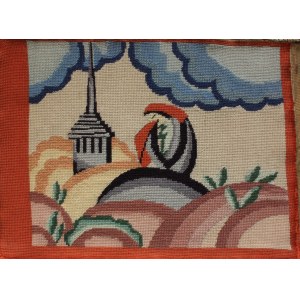 Tkanina haftowana art déco „Pejzaż w wieżą”