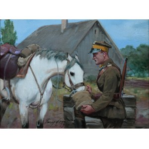 Jerzy KOSSAK (1886-1955), Lanzenreiter beim Trinken eines Pferdes