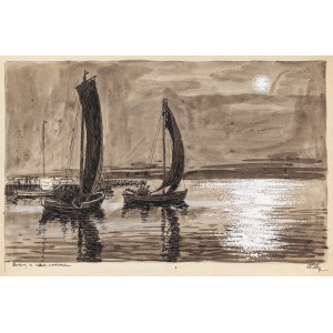 Stanislaw Rolicz (1913 Mandschurei - 1997 Sopot), Barkasy am Haff in der Abenddämmerung.