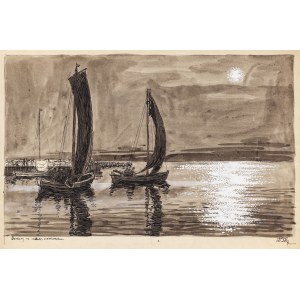 Stanislaw Rolicz (1913 Mandžusko - 1997 Sopoty), Barkasy na laguně za soumraku.