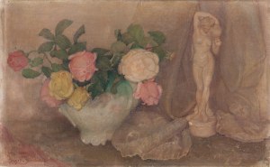 Julia Giżycka-Berezowska (1880 - 1976), Martwa natura z bukietem róż i figurką