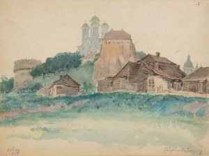 Józef Pieniążek (1888 Pychowice - 1953 Kraków), Widok na zamek Ostrogskich w Ostrogu, 1935