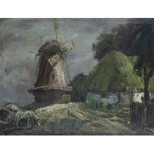Aleksander Kwiatkowski (b. 1919), Landscape with a windmill, 1967