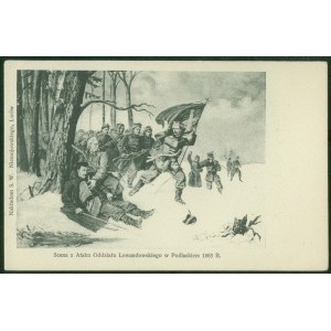 Podlasie - Scena z Ataku Oddziału Lewandowskiego w Podlaskiem 1863 r., Nakł. S.W. Niemojowski