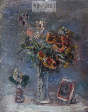 Rajmund Kanelba (1897–1960), Martwa natura z kwiatami i fotografią, 1933*