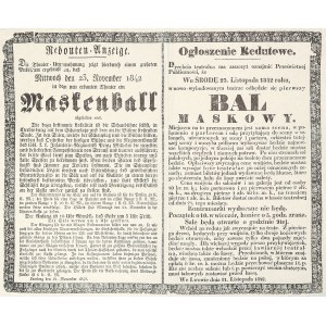 LWÓW (ukr. Львів). Ogłoszenie dotyczące balu maskowego w nowym teatrze. 21 XI 1842.