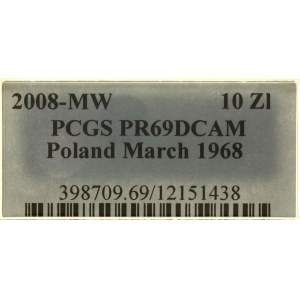 Polska, 10 złotych - (UWAGA - NA STRONIE PCGS VERIFY INNA MONETA: https://www.pcgs.com/cert/12151438, 2008, Warszawa