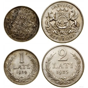 Łotwa, zestaw 2 monet: 1 łat 1924 i 2 łaty 1925, Londyn