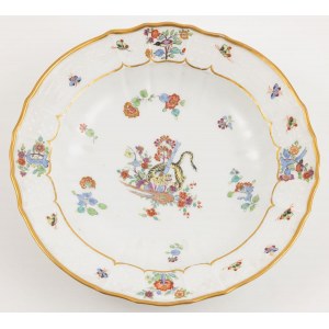 TALERZ GŁĘBOKI Z ŻÓŁTYM LWEM, Saksonia, Miśnia, 1740-50