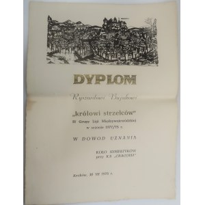 KS CRACOVIA Dyplom RYSZARDOWI BUJAKOWI królowi strzelców: IV Grupy Ligi Międzywojewódzkiej w sezonie 1977/78 r.