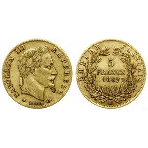 Francja, 5 franków, 1867 BB, Strasburg