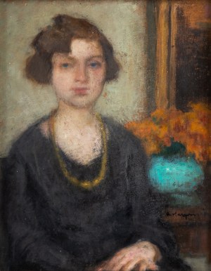 Alfons Karpiński (1875 Rozwadów k. Tarnobrzegu - 1961 Kraków), Portret kobiety ze złotym naszyjnikiem, lata 20.-30. XX w.