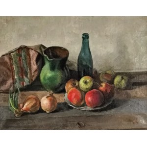 Janusz STRZAŁECKI (1902-1983), Still life with bottle and fruit, 1955