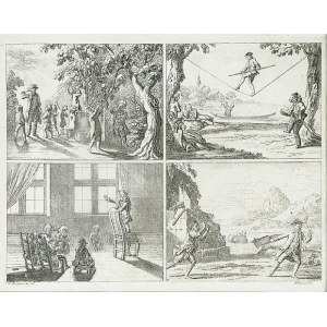 Daniel Nikolaus CHODOWIECKI (1726-1801), Tafel mit vier Kupferstichen: Apfelpflücken