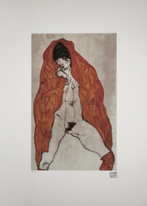 Egon Schiele (1890-1918), Akt z czerwonym szalem