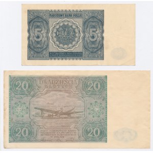 PRL, 5 i 20 złotych 1946. Razem 2 szt. (37)