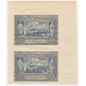 GG, 20 złotych 1940, bez serii i numeratora, fragment arkusza nierozcięte 2 egzemplarze (255)
