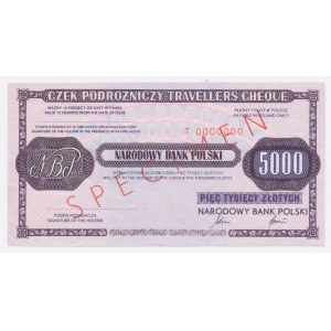 PRL, NBP traveler's check for 5,000 zloty - SPECIMEN ser. T 0000000 (505)