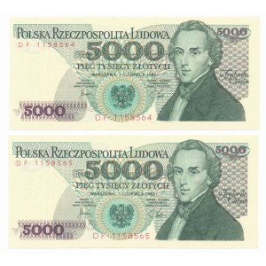 PRL, Zestaw 5.000 złotych 1982 DF kolejne numery. Razem 2 szt. (536)