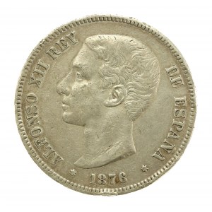 Hiszpania, Alfons XII, 5 peset, 1876 DE-M, Madryt (200)