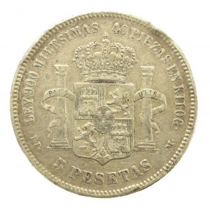 Hiszpania, Alfons XII, 5 peset, 1876 DE-M, Madryt (200)