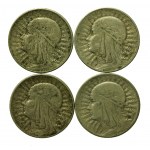 II RP, zestaw 5 złotych 1932 -1934 Głowa kobiety. Razem 35 szt. (221)