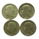 II RP, zestaw 5 złotych 1932 -1934 Głowa kobiety. Razem 35 szt. (221)