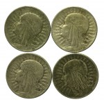 II RP, zestaw 5 złotych 1932 -1934 Głowa kobiety. Razem 35 szt. (221)
