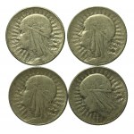 II RP, zestaw 5 złotych 1932 -1934 Głowa kobiety. Razem 35 szt. (221)