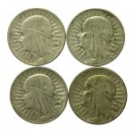 II RP, zestaw 5 złotych 1932 -1934 Głowa kobiety. Razem 35 szt. (221)