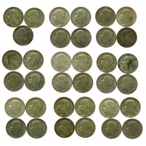 II RP, zestaw 5 złotych 1932 -1934 Głowa kobiety. Razem 35 szt. (221)