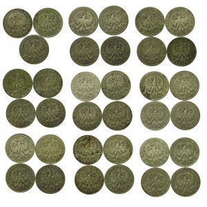 II RP, zestaw 5 złotych 1932 -1934 Głowa kobiety. Razem 35 szt. (221)