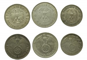 Niemcy, III Rzesza, zestaw 5 marek i 2 marki 1934-1939. Razem 6 szt. (42)
