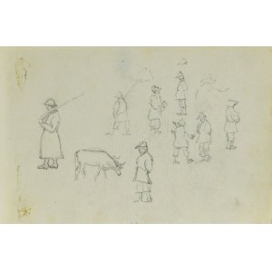 Józef PIENIĄŻEK (1888-1953), Sketches of figures in various poses and a sketch of a cow