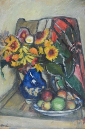 Irena WEISS - ANERI (1888-1981), Martwa natura z kwiatami i owocami, ok. 1950