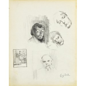 Eugeniusz ZAK (1887-1926), Portrét mladého muže, studie mužských hlav, skica interiéru