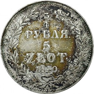 Zabór rosyjski, 3/4 Rubla-5 złotych 1840 MW Warszawa