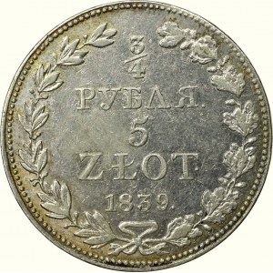 Zabór rosyjski, 3/4 Rubla-5 złotych 1839 MW Warszawa