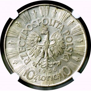 II Rzeczpospolita, 10 Złotych Piłsudski 1936 - NGC MS62