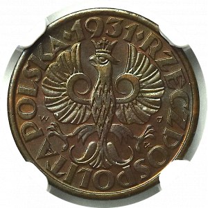 II Rzeczpospolita, 1 grosz 1931 - NGC MS64 BN