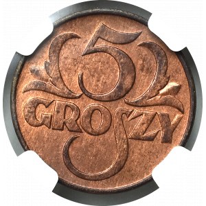 II Rzeczpospolita, 5 groszy 1936 - NGC MS63 RB