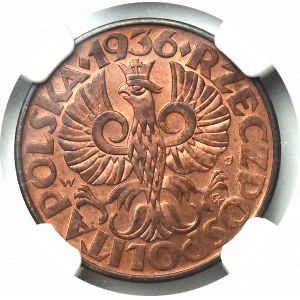 II Rzeczpospolita, 5 groszy 1936 - NGC MS63 RB