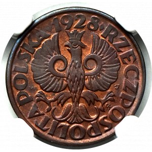 II Rzeczpospolita, 1 grosz 1928 - NGC MS65 BN