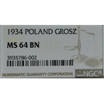 II Rzeczpospolita, 1 grosz 1934 - NGC MS64 BN