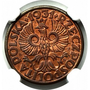 II Rzeczpospolita, 1 grosz 1931 - NGC MS65 RB