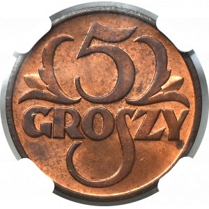 II Rzeczpospolita, 5 groszy 1937 - NGC MS65 RB