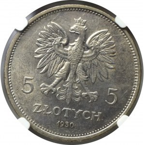 II Rzeczpospolita, 5 Złoty 1930 Nike - NGC AU58