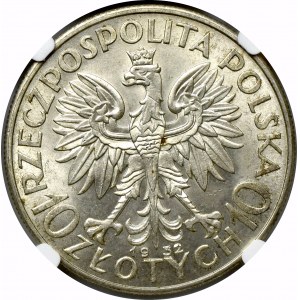 II Rzeczpospolita, 10 złotych 1932 Głowa kobiety - NGC MS63
