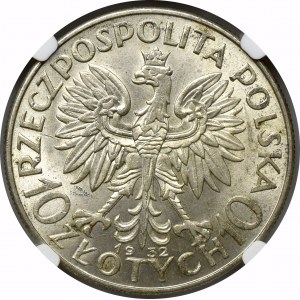 II Rzeczpospolita, 10 złotych 1932 Głowa kobiety - NGC MS62