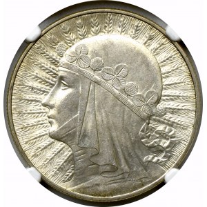 II Rzeczpospolita, 10 złotych 1933 Głowa kobiety - NGC MS62